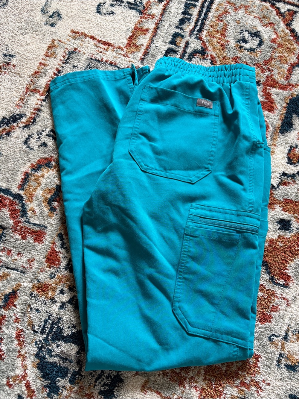 Figs Teal Cargo Straight Leg
